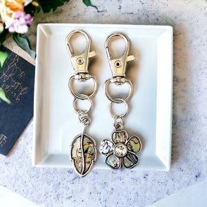 Abalone Shell Flower & Leaf Handbag Purse Charms Set of 2 Boho Beach Zipper Pull